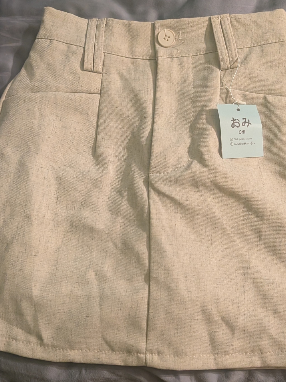 Cream A-Line Mini Skort with Front Button